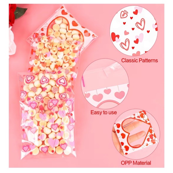 BuyNow100✨4x4 cellophane Heart Patterned clear bags mixed - Picture 3 of 3